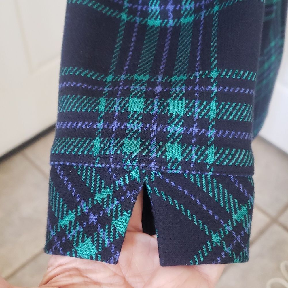 TALBOTS Funnel Neck Knit Top Blue Green Black Blackwatch Plaid - Picture 10 of 16